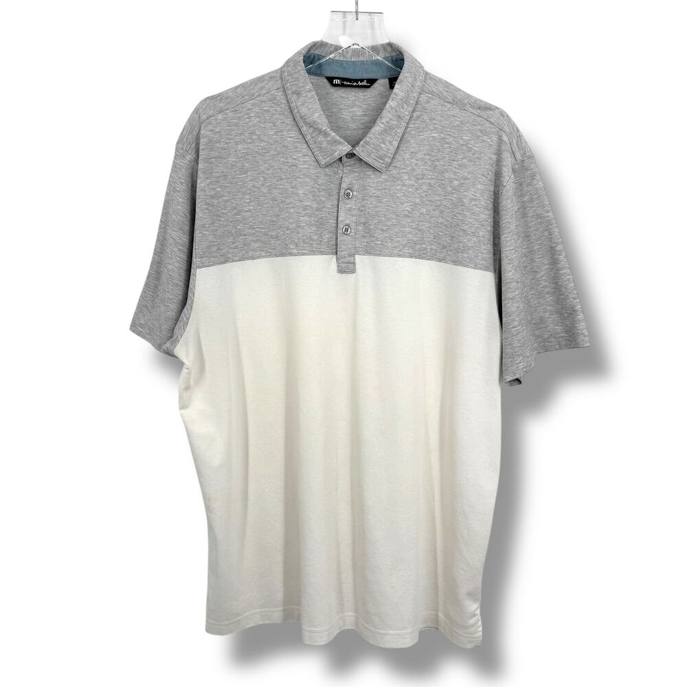 Travis Mathew Oceanside polo shirt men's XXL pima cotton color block gray white